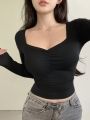 DAZY Sweetheart Neckline Long Sleeve T-shirt