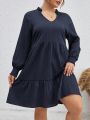 SHEIN Frenchy Women's Plus Size V Neckline Puff Sleeve Dress With Ruffle Hem