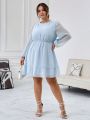 SHEIN Privé Plus Size Mesh Patchwork Ruffle Hem Midi Dress