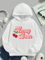 Tween Girl Cherry & Slogan Graphic Hoodie