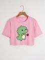 Cartoon Dinosaur Print Crop Tee