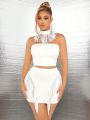 SHEIN SXY Fringe Embellished White Party Dress Set