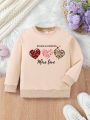 Baby Girl Text And Love Printed Round Neck Long Sleeve Fleece Sweatshirt