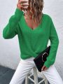 SHEIN LUNE Solid Color Wrap Cross Hem Sweater, Pullover
