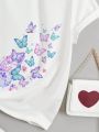Tween Girls' Butterfly Printed Casual Simple Short Sleeve T-Shirt