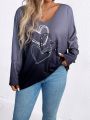 SHEIN LUNE Plus Size Heart Printed Gradient Color T-Shirt