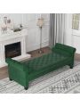 82 Inch End of Bed Bench with 2 Pillows Rolled Armed Ottoman Bench Velvet Bench Button Tufted Sofa Bench Upholstered Bench for Entryway, Living Room and Window