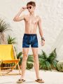 SHEIN Teens' Leisure Comfortable Tropical Printed Square Leg Swim Trunks