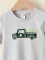 SHEIN Kids EVRYDAY Young Boys' Casual Cute Thin Car Print Short Sleeve T-Shirt For Summer