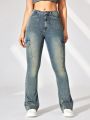 Women's Workwear Flared Jeans With Pockets