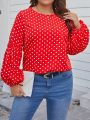 SHEIN LUNE Plus Size Women'S Polka Dot Lantern Sleeve Shirt