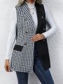 SHEIN LUNE Sleeveless Houndstooth Double-breasted Vest