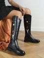 Vintage Knee High Boots For Women With Thick Heel & Over The Knee, Fashionable Western Cowboy Style Riding Boots For Travel Outfit (color Optional)