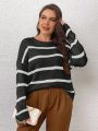 SHEIN Privé Plus Striped Pattern Drop Shoulder Sweater