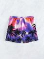 SHEIN Men'S Tropical Printed Tie Dye Drawstring Waist Beach Shorts