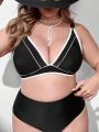 SHEIN Swim Chicsea Plus Size Colorblock Bikini Top