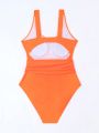 SHEIN Swim Vcay Women'S One Piece Swimsuit With Hollow Out Back In Solid Color