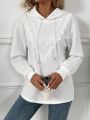 SHEIN LUNE Lace Splice Drawstring Hoodie For Women