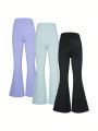 Solid Color Flared Yoga Pants For Tween Girls