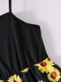 Teen Girls' Sunflower Print Spaghetti Strap Dress