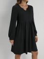 EMERY ROSE Notch Lapel Long Sleeve Dress