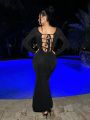 SHEIN SXY Women's New Year's Eve Dress Backless Sexy Maxi Evening Gown