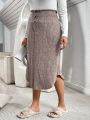 SHEIN Essnce Women's Plus Size Buttoned High Waist Midi Skirt For Spring