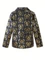 Teen Boy 1pc Gold Floral Print Blazer & 1pc Bow Shirt