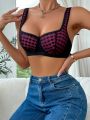 Houndstooth Print Lace Trim Underwire Bra