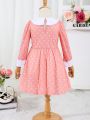 Young Girl Polka Dot Print Contrast Collar Dress