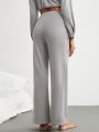 SHEIN Leisure Solid Color Elastic Waist Wide Leg Pants For Home Wear