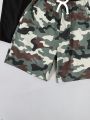 SHEIN Kids EVRYDAY Tween Boys' Loose Fit Casual Woven Camo & Solid Color Shorts 2pcs/set