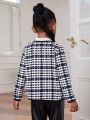 SHEIN Kids Cooltwn Little Girls' Autumn/winter Casual Knitted Long Sleeve Cardigan With Straight Shoulder