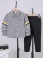 SHEIN Kids FANZEY Toddler Boys' Slim Fit Elegant Shirt And Pants Set, Gentleman Look