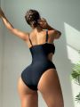 SHEIN Swim BAE Solid Color Twist Knot Hollow Out With Underwire One Piece Swimsuit