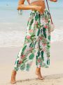 SHEIN Swim Vcay Women'S Plant Print Kimono Cardigan With Long Pants