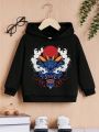 Boys' Printed Dragon Pattern Hoodie With Fleece Lining