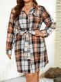 SHEIN LUNE Plus Size Plaid Belted Dress