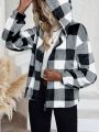 SHEIN LUNE Buffalo Plaid Print Drop Shoulder Hooded Flannel Jacket