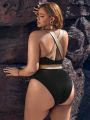 SHEIN Leisure Large Size Color Block One-Piece Swimsuit