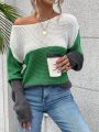 SHEIN Essnce Drop Shoulder Color Block Sweater