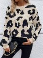 Leopard Pattern Drop Shoulder Sweater