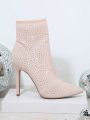 Pointy Toe Rhinestone Detail Stiletto Booties