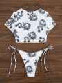 SHEIN Swim Y2GLAM Chinese Dragon Print Bikini Set With Circular Decoration