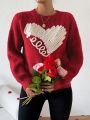 SHEIN LUNE Casual Women's Love Heart Patchwork Drop Shoulder Sweater