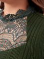 Plus Size Solid Color Lace Collar Long Sleeve Dress