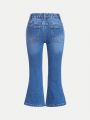 SHEIN Young Girl'S Elastic Waist Washed Flared Jeans