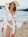 SHEIN Swim BohoFeel 1pc Lace Cuff Tie Front Kimono