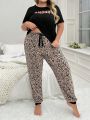 Plus Size Letter Printed Pajama Set