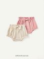 Cozy Cub Baby Girls' Solid Color Bowknot & Bud Design Shorts Set